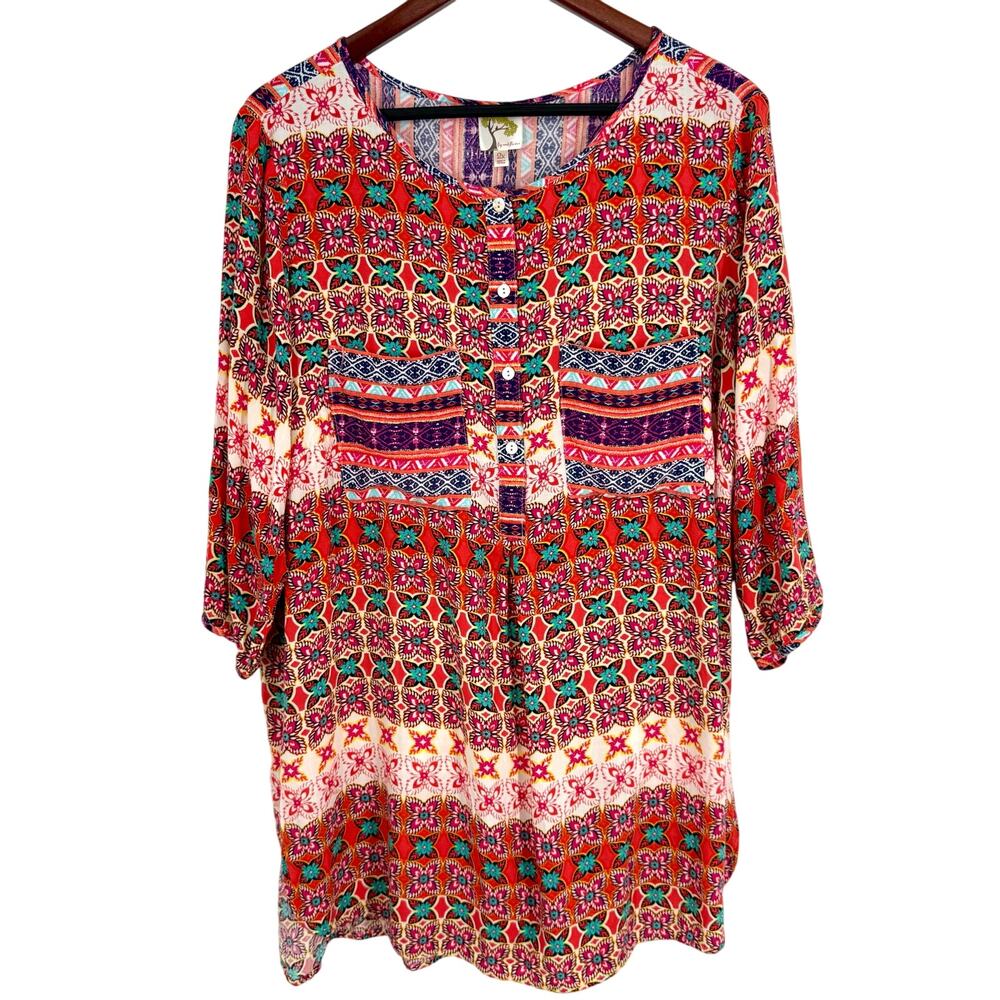 Anthropologie Multicolor Patterned Short Sleeve Top